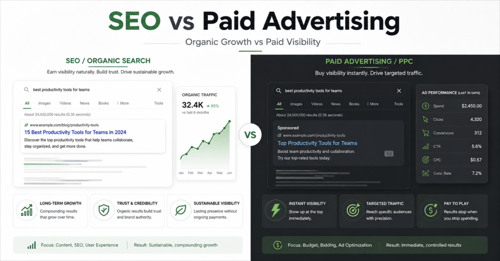 SEO vs Paid Advertising Comparison